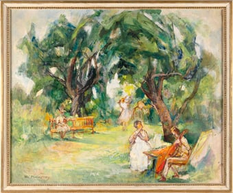 WILLIAM MEYEROWITZ (New York, 1887-1981), "Music in the Garden"., Oil on canvas, 36" x 44". Framed