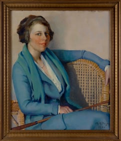 M.H. PAYNE (California, Late 19th/Early 20th Century), Portrait of a female golfer., Oil on canvas,