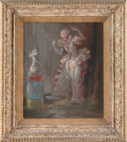 EVERETT SHINN (New York/Pennsylvania, 1876-1953), Clown and dog performing., Oil on canvas, 12.25" x