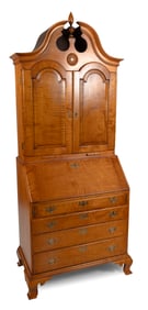 ELDRED WHEELER TWO-PART BONNET-TOP SECRETARY Massachusetts, 20th Century Height 90". Width 35".