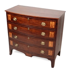 HEPPLEWHITE BOWFRONT BUREAU Circa 1810 Height 39". Width 40". Depth 21".