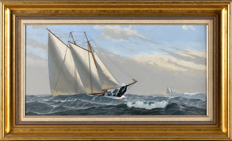 BEN NEILL (Massachusetts, 1914-2001), "Hidden Behind a Swell"., Oil on masonite, 12" x 24". Framed