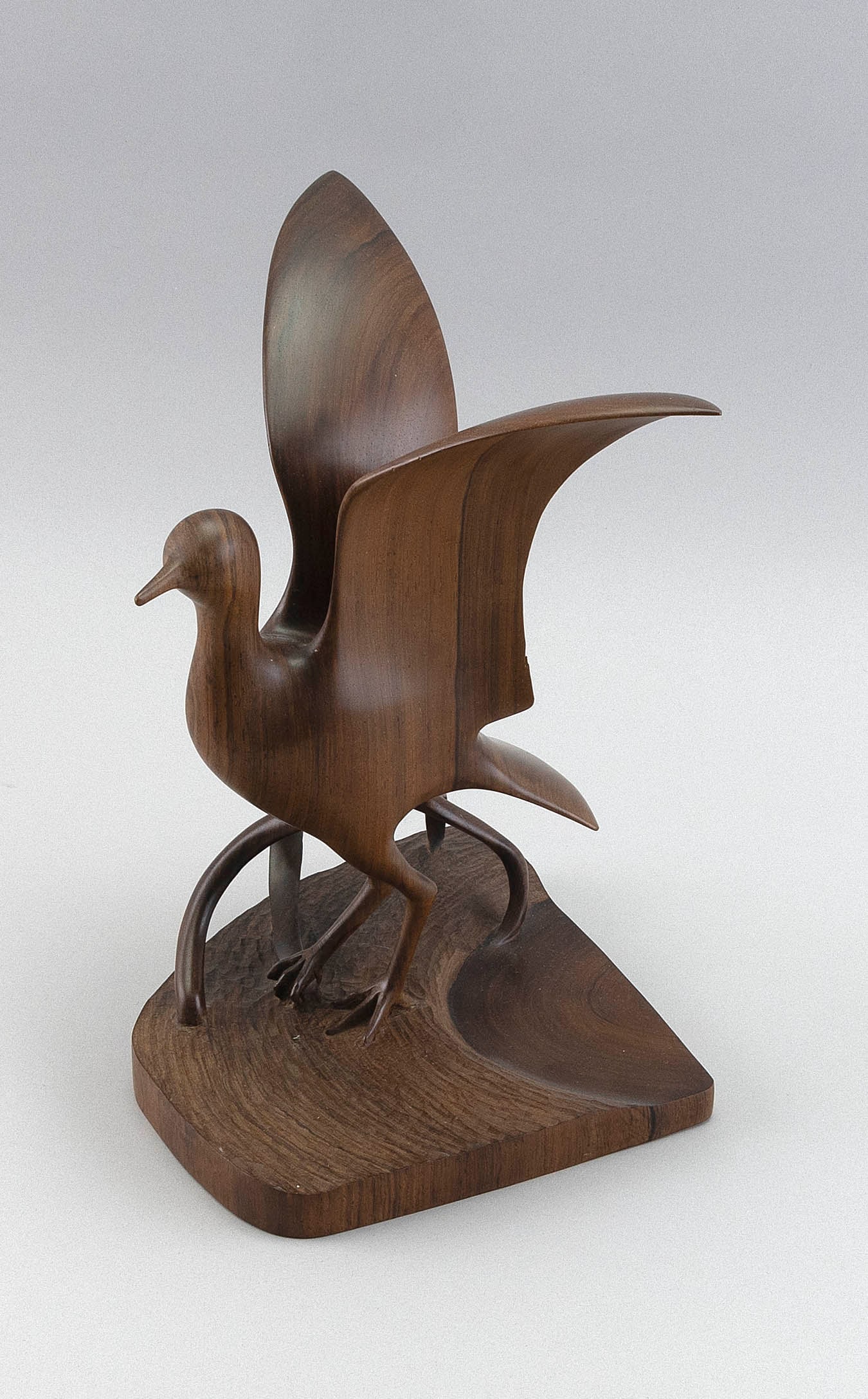 HARRY RAYMOND (HANK) TYLER, JR. (Maine, 1944-), "Bartramia Longicudalbeada" (Upland Sandpiper).,: HARRY RAYMOND (HANK) TYLER, JR. Maine, 1944- "Bartramia Longicudalbeada" (Upland Sandpiper). Signed on base "Harry Raymond Tyler, Jr.". Also titled and inscribed "Dalbergia nigra (Bahia Rosewood)" and