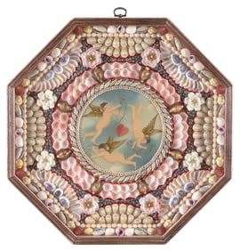 RALPH EUGENE CAHOON, JR. (Massachusetts, 1910-1982), Cupids., Oil on masonite, diameter 5.5".