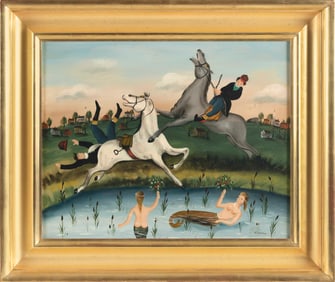 RALPH EUGENE CAHOON, JR. (Massachusetts, 1910-1982), "Shocking Incident at the Hunt Club"., Oil on