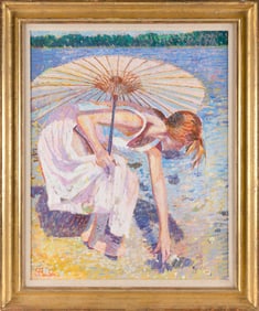 SAM (SAMIR) BARBER (Massachusetts/Italy, 1943-), "Along the Shore"., Oil on canvas, 30" x 24".