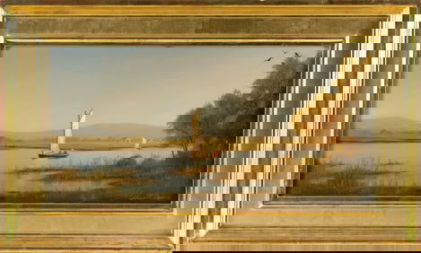 WILLIAM ROBERT DAVIS (Massachusetts, 1952-), "Waiting for a Breeze"., Oil on canvas, 10" x 20".