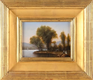 WILLIAM ROBERT DAVIS (Massachusetts, 1952-), "Walk by the Hudson River"., Oil on panel, 6" x 8".