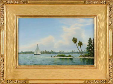 WILLIAM ROBERT DAVIS (Massachusetts, 1952-), "Spring Sail North"., Oil on panel, 10" x 16". Framed