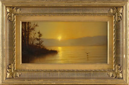 WILLIAM ROBERT DAVIS (Massachusetts, 1952-), "Chocoura Lake Sunset, Tamworth, NH"., Oil on masonite,