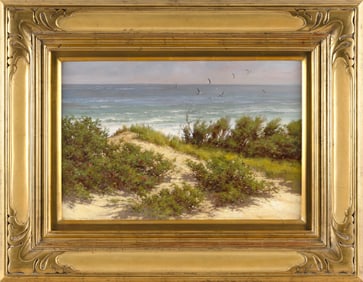 DONALD W. DEMERS (Maine/Massachusetts, 1956-), "Just Beyond"., Oil on board, 12" x 18". Framed 20.5"