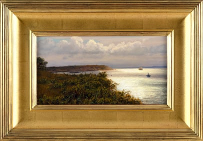 JOSEPH MCGURL (Massachusetts, 1958-), Coastal landscape., Oil on board, 8" x 15". Framed 15.5" x