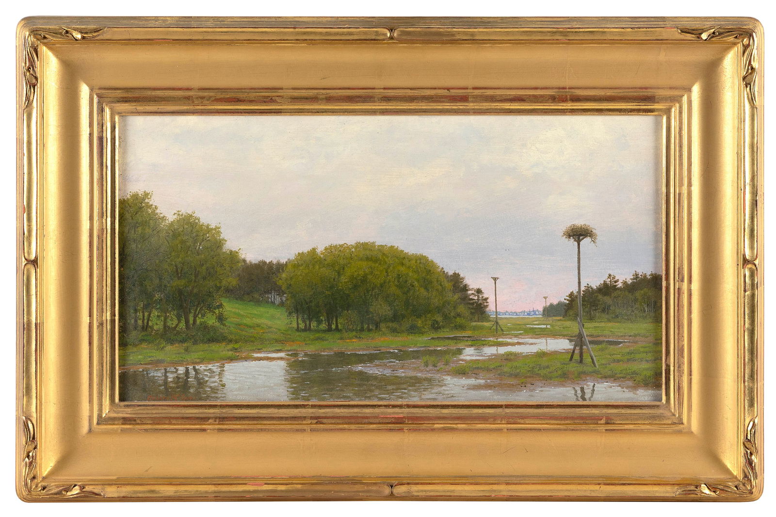 JOSEPH MCGURL (Massachusetts, 1958-), "Marshlands Near Newburyport"., Oil on board, 10" x 18". (1 of 2)