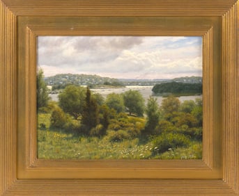 JOSEPH MCGURL (Massachusetts, 1958-), "Afternoon on World's End"., Oil on canvas laid on board, 12"