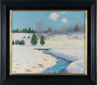THOMAS RUSSELL DUNLAY (Massachusetts, 1951-), "January Thaw, 1981"., Oil on canvas, 25" x 30".