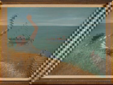 ALVIN ROSS (New York/New Jersey, 1920-1975), "Hi"., Oil on canvas, 24" x 34". Framed 28.5" x 38.5".