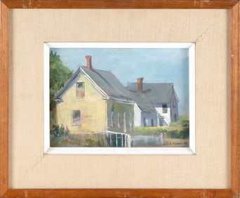 ANNE PACKARD (New Jersey/Massachusetts, 1933-), Portrait of a house., Oil on canvas, 8" x 11".