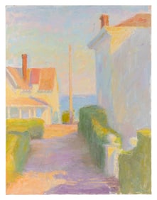 HILDA NEILY (Massachusetts/Florida, 1947-), View of Provincetown Harbor through houses., Oil on