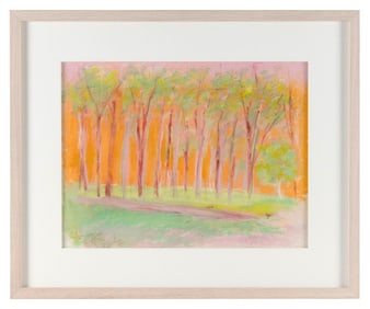 WOLF KAHN (New York/Vermont/Germany, 1927-2020), Yellow sky through a stand of trees., Pastel on