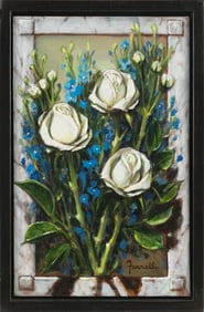SEAN FARRELL (America, Contemporary), "Our Three Roses"., Oil on canvas, 16" x 10". Framed 18" x