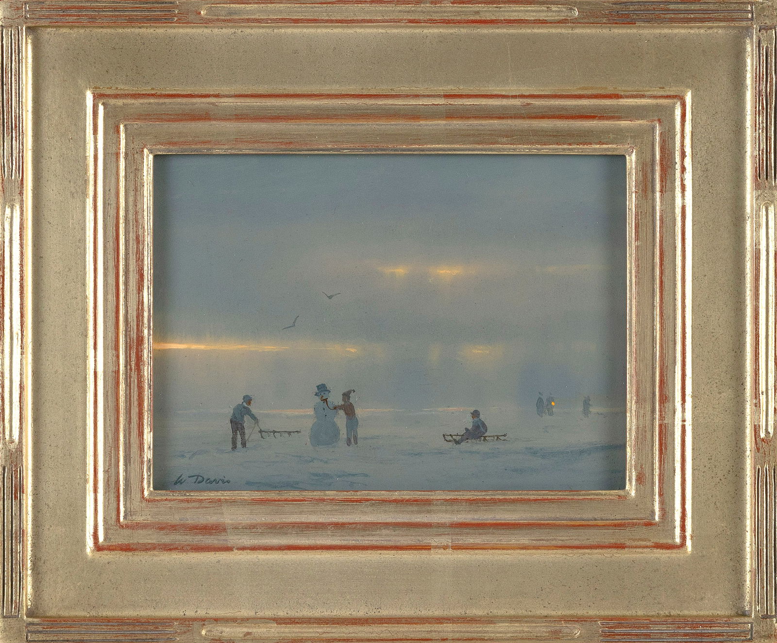 WILLIAM ROBERT DAVIS (Massachusetts, 1952-), "New Snowy Day Friend"., Oil on panel, 5" x 7". Framed