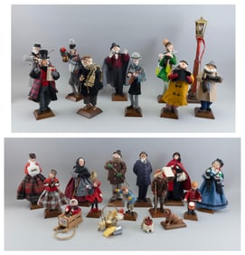 COLLECTION OF SIMPICH CAROLER DOLLS Colorado, Late 20th Century Doll heights from 5" to 14". Lamp
