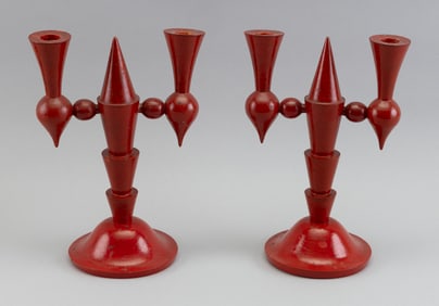 PAIR OF TRADITIONAL NORWEGIAN-STYLE CANDLE HOLDERS 20th Century Heights 10.25".