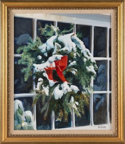 NELSON ZIEGLER (Massachusetts/Tennessee, 1941-), Winter wreath., Oil on canvas, 24" x 20". Framed