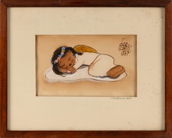 LEO POLITI (California, 1908-1996), Sleeping angel., Watercolor on paper, 6.5" x 10.5". Framed