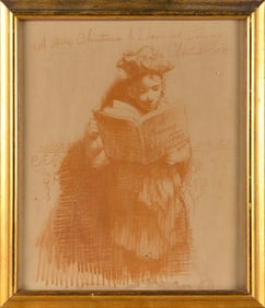 CONGER A. METCALF (Massachusetts/Iowa, 1914-1998), "Merry Christmas"., Conte crayon on paper, 16" x