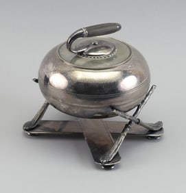 SILVER PLATED CURLING STONE 20th Century Height 7.5".
