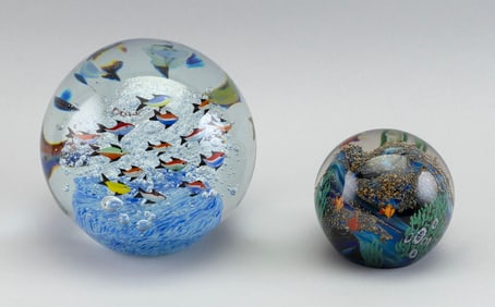 TWO STUDIO GLASS PAPERWEIGHTS INCLUDING ZELLIQUE STUDIOS Contemporary