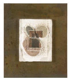 D. PHILLIPS (America, Contemporary), Stone collage., Mixed media mounted on metal, 9.25" x 8".