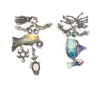 TWO KRISTIN HOLEMAN MERMAID BROOCHES/PENDANTS America, Contemporary