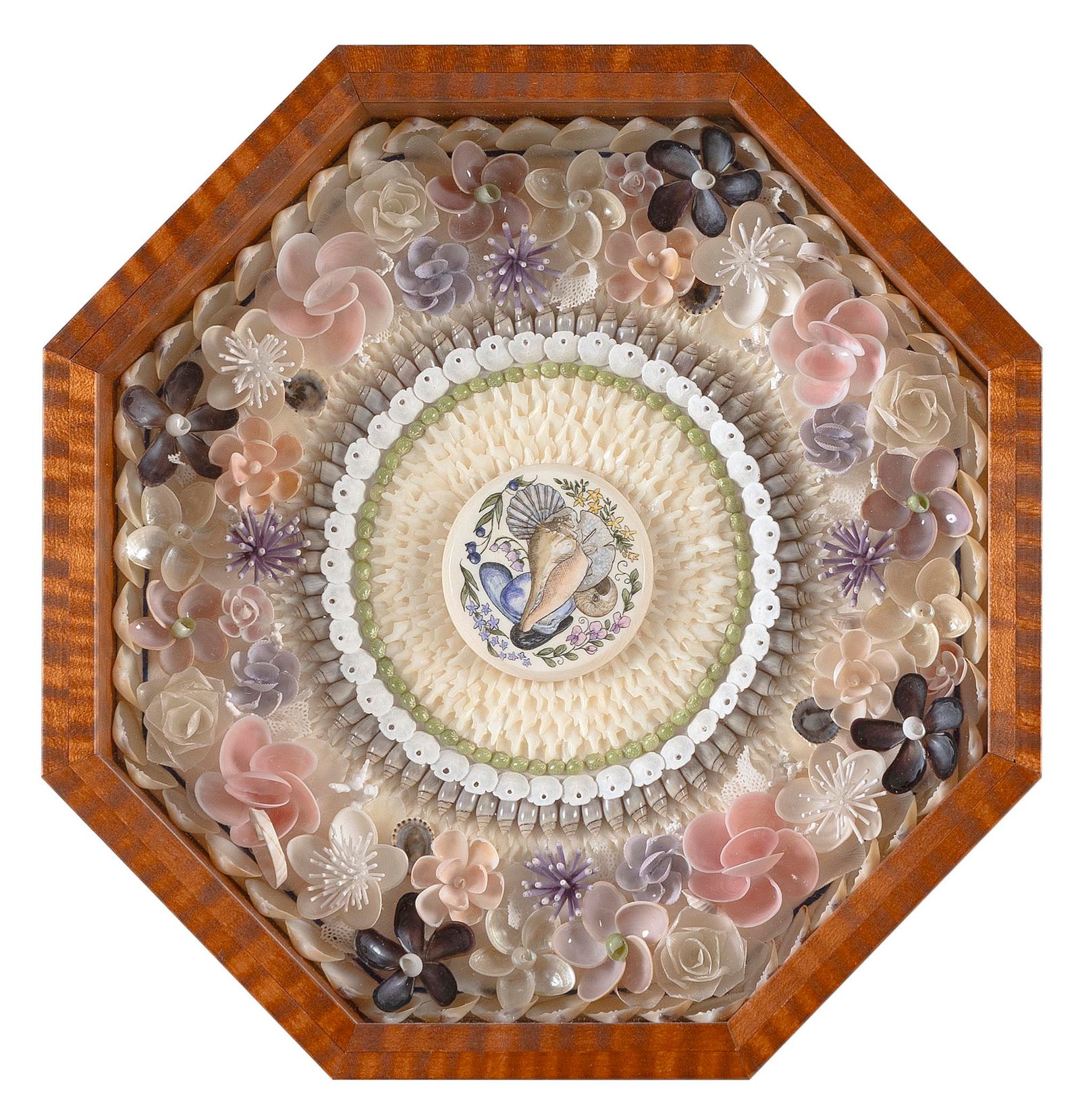 SANDY MORAN (Massachusetts, 1944-2020), "Down by the Sea Side" sailor's valentine composed of (1 of 2)