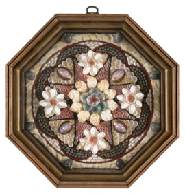 RICHARD LEE (20th Century,), Sailor's valentine composed of multicolored shells in a compass rose