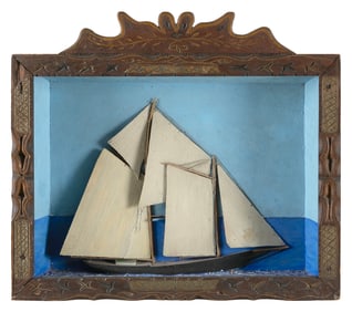 SAILBOAT DIORAMA Nova Scotia, 19th Century Height 18.5". Width 21". Depth 5.5".