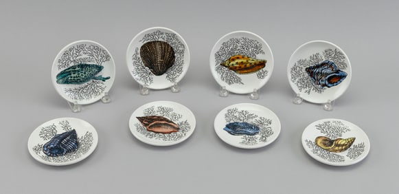 SET OF EIGHT SEASHELL CERAMIC COASTERS ATTRIBUTED TO BUCCIARELLI Circa 1960s Diameters 4".