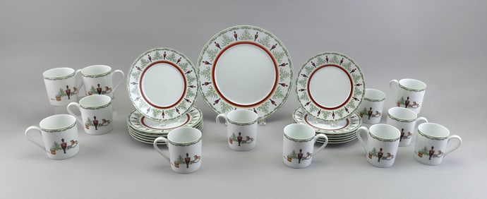 BERNARDAUD "GRENADIERS" PORCELAIN DESSERT SERVICE FOR TWELVE