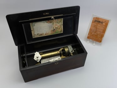 MERMOD FRERES CYLINDER MUSIC BOX Switzerland, Circa 1888 Height 6.5". Width 18". Depth 8".