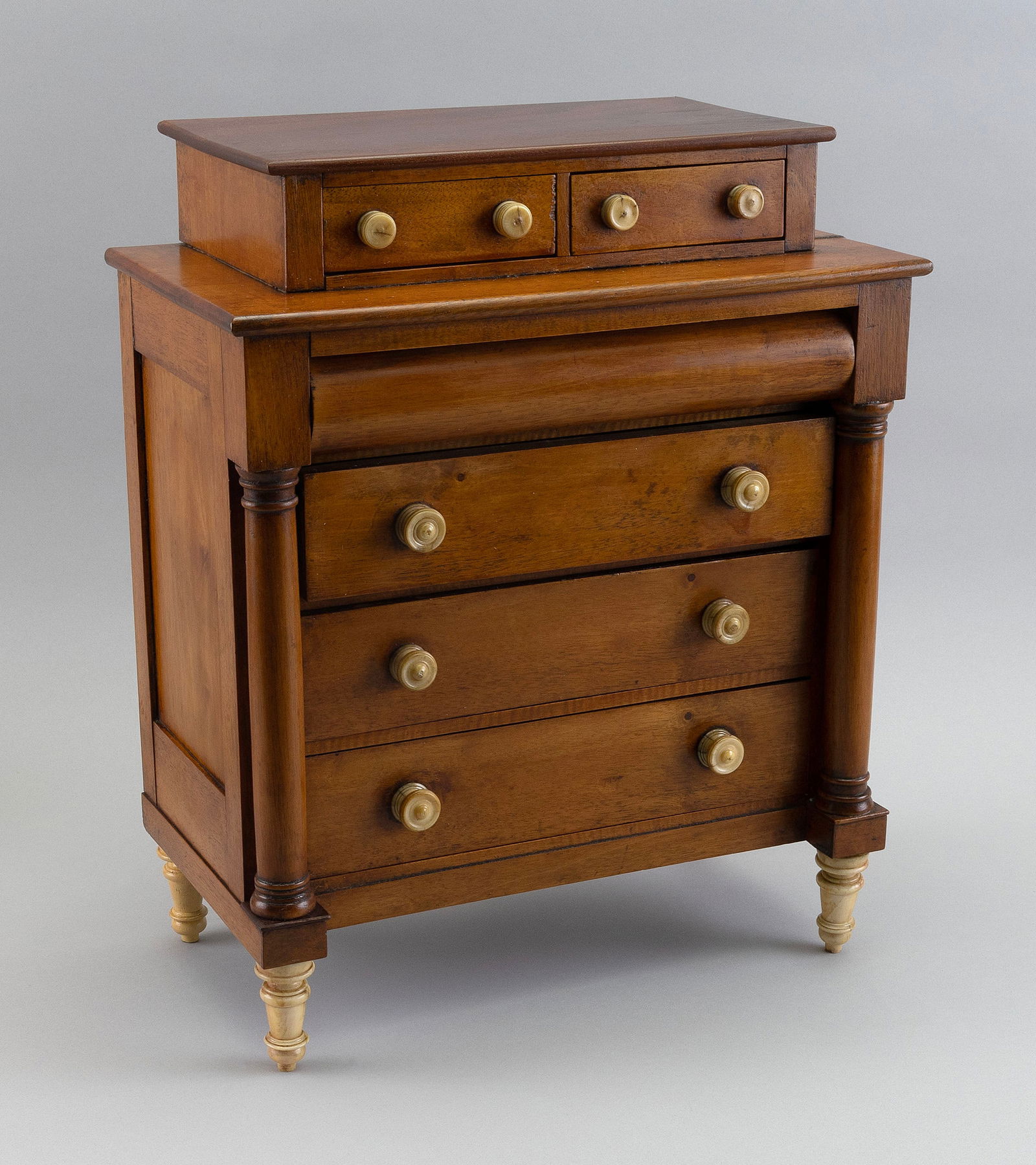 MINIATURE CHEST 19th Century Height 16". Width 12.75". Depth 7". (1 of 2)