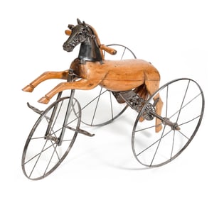 ANTIQUE FRENCH VELOCIPEDE HORSE TRICYCLE 19th Century Height 29".
