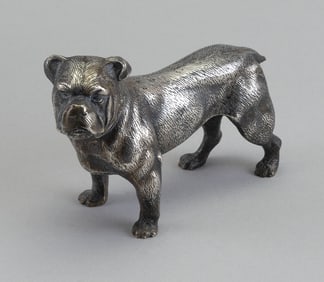 ENGLISH SILVER PLATED FIGURE OF A BULLDOG 19th Century Height 3.5". Length 5".