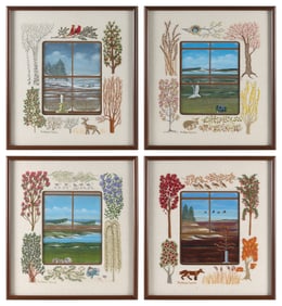 RICHARD SPARRE (Massachusetts, 1936-2008), "The Four Seasons"., Acrylics on board, 9.5" x 7.5".