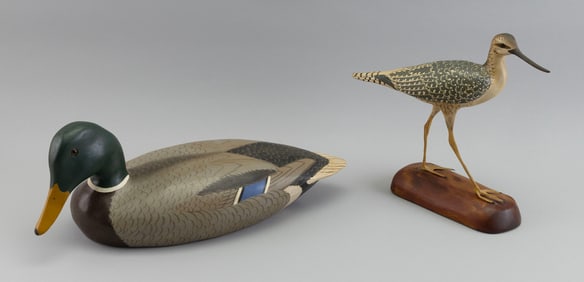 TWO BOB LEE BIRD CARVINGS Longboat Key, Florida, 20th Century Lengths 11" and 18".