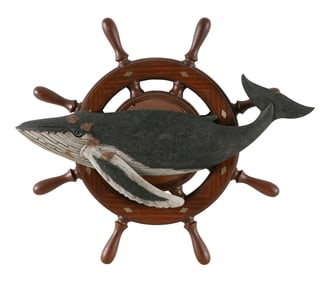 ROGER MITCHELL CARVED AND PAINTED WOODEN HUMPBACK WHALE PLAQUE Massachusetts, 20th Century Whale