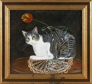 HEATHER BRAGINTON SMITH (Massachusetts, 1960-1997), "Tumby and Tulip May 1984"., Oil on canvas, 16"