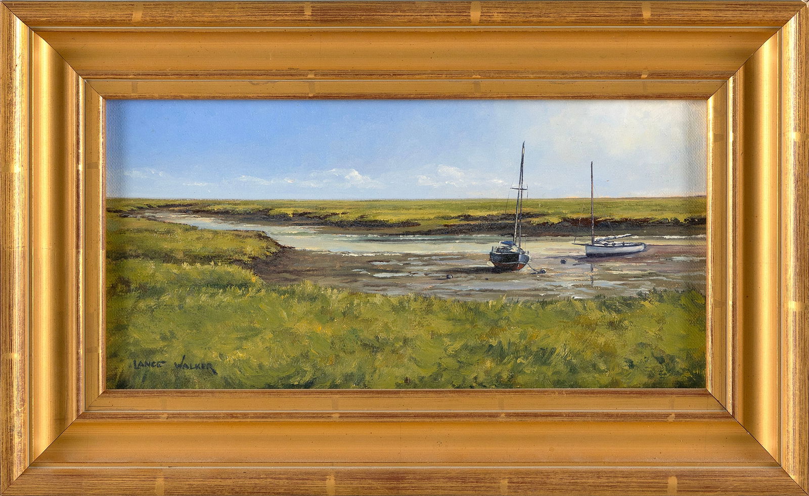 LANCE WALKER (Massachusetts, Contemporary), "High and Dry"., Oil on linen, 6" x 12". Framed 9.25" x (1 of 2)