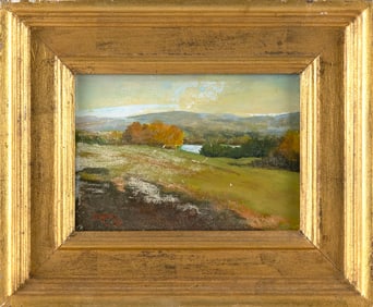 DEANE R. FOLSOM, SR. (Massachusetts, 1925-2015), "Above Greensboro, VT"., Oil on panel, 5" x 7".