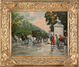 FRANCOIS GEROME (France, b. 1895), View of les Champs-Elys?es., Oil on canvas, 8" x 10". Framed